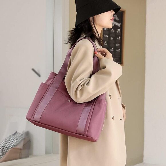Women Tote Shoulder Handbag Water resistant Nylon Hobo Purse Multi Pocket Top Ha - Picture 2 of 6